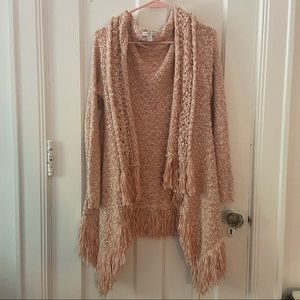 New York & Company Blush Pink Cardigan, Medium, Fringe and Crochet Details